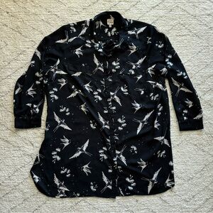 Como Vintage bird and dandelion print long sleeved button up shirt